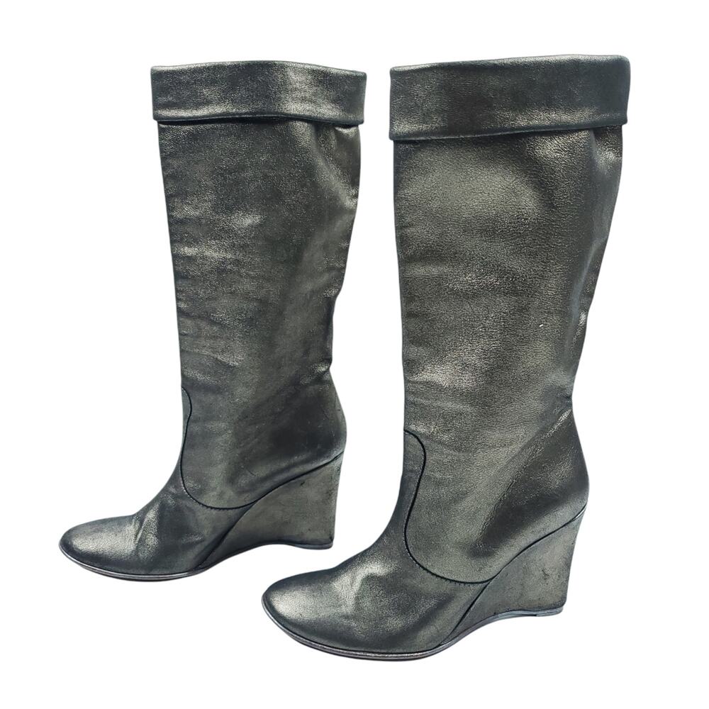 Giorgia Galassi Womens Boots EU 37 Gold Metallic Soft Italian Leather Wedge Heel